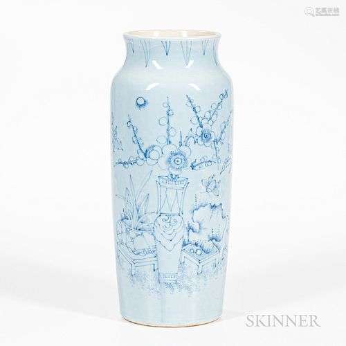 Tall Sky Blue-glazed Sleeve-form Vase