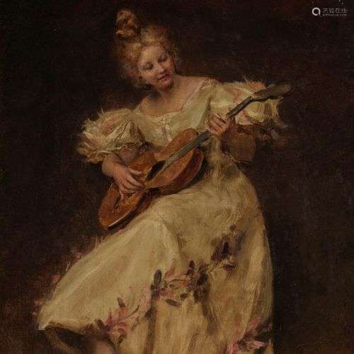 Frédéric Soulacroix (1858-1933) Dame jouant de la guitare, h...