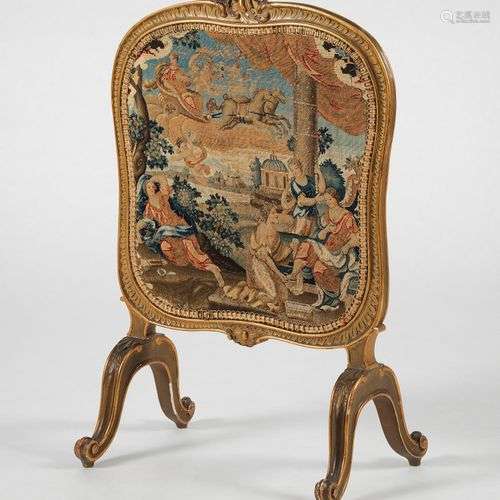 Ecran de cheminée d'époque Louis XV Bois au naturel et tapis...