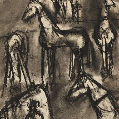 Ladislas Kijno (1921-2012) Chevaux, fusain sur papier, 46x35...