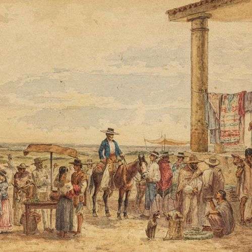 Johann Salomon Hegi (1814-1896) Scène de marché en Amérique ...