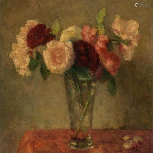 Georg Rueter (1875-1966) Bouquet de roses, huile sur panneau...