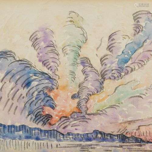 Henri Person (1876-1926) Paysage avec nuages, aquarelle sur ...