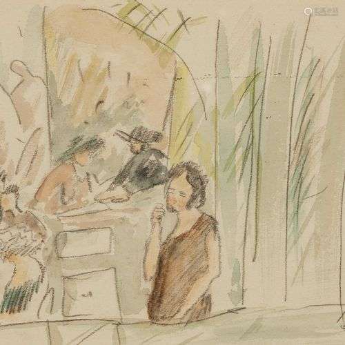Jules Pascin (188-1930) Scène de café, aquarelle sur papier,...