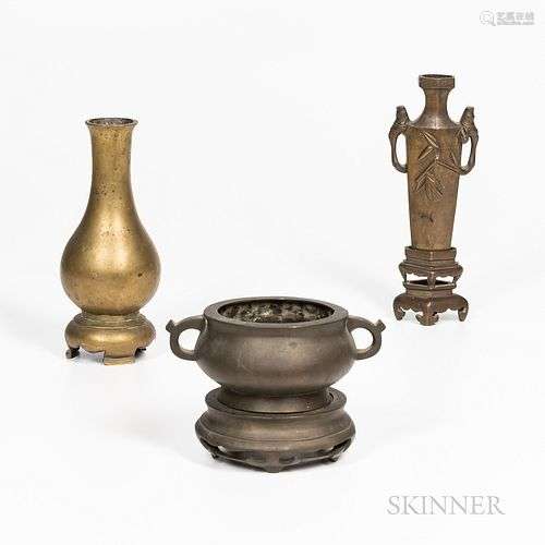 Two Bronze Vases and a Censer