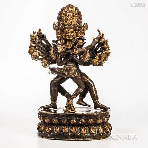 Parcel-gilt Copper Alloy Figure of Chakrasamvara with Vajrav...