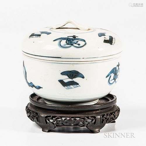 Blue and White Covered Bowl