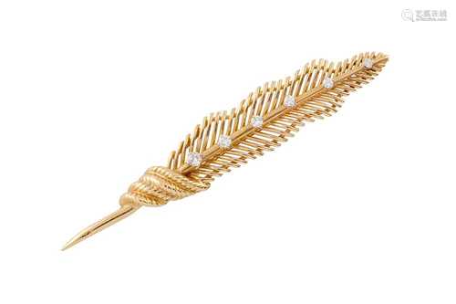 A diamond-set feather brooch