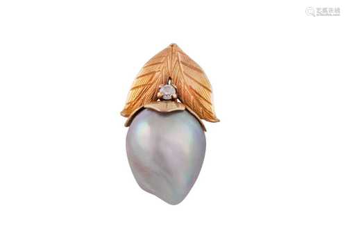 A cultured pearl and diamond pendant