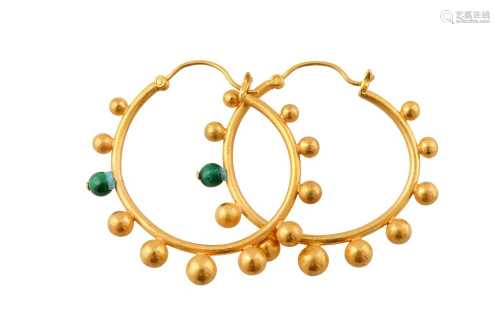 A pair of malachite hoop earrings
