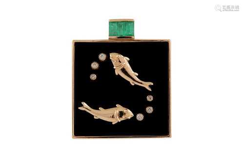 An emerald and diamond Zodiac pendant