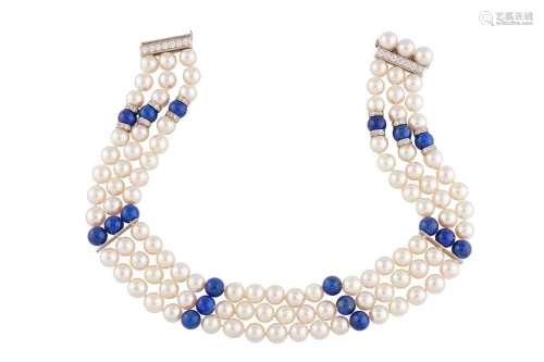 John van der Vet | A cultured pearl, lapis lazuli and diamon...