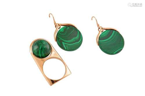 A malachite ring and earrings