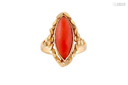 λ A coral and cultured pearl dress ring, mid 20th century