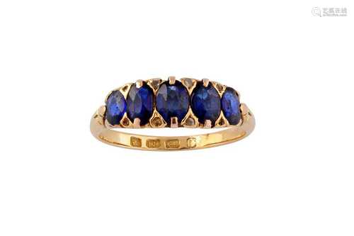 A sapphire five-stone ring, 1888-89