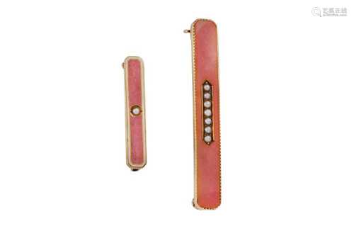 Two enamel and seed pearl pins, circa 1905