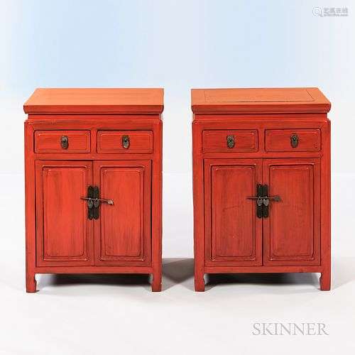 Pair of Red-lacquered Cabinets