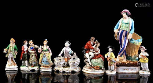 8 various porcelain figurines