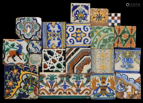 17 glazed earthenware (relief) tiles