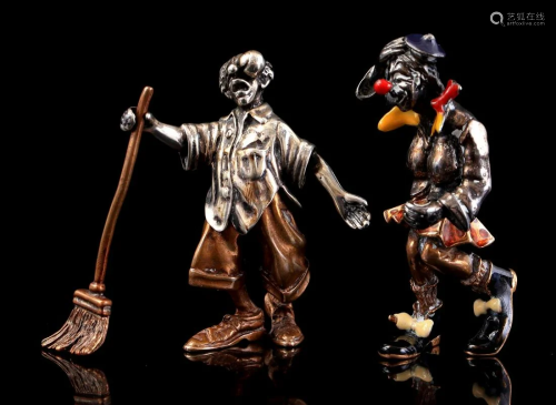 2 silver, 800/1000, miniatures of clowns