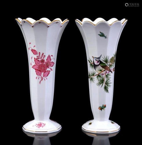 Herend Hungary 10-sided porcelain vase