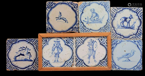 5 glazed earthenware tiles