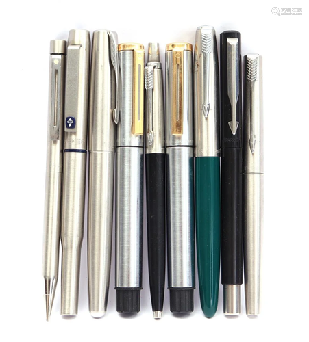 9 Parker and Scheaffer fountain and ballpoint pens