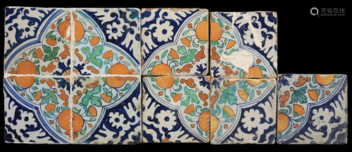 Glazed earthenware tiled field and 5 ornamental tiles