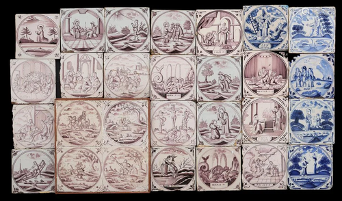 19 glazed earthenware tiles and 1 tile field