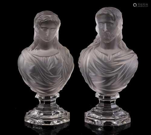 2 Baccarat French pressed glass busts