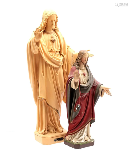 2 plaster statues of the Sacred Heart