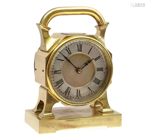 Heavy 1960s table clock in brass case with compass