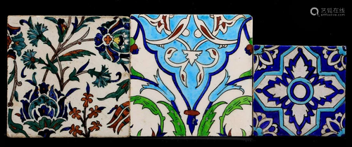 3 glazed earthenware tiles