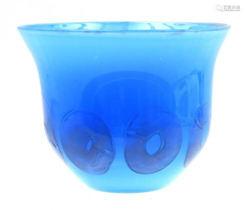 Blue Leerdam glass vase with figures