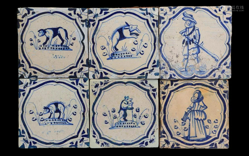 2 glazed earthenware tiles and tile field