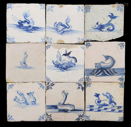 9 glazed earthenware tiles