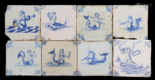 8 glazed earthenware tiles