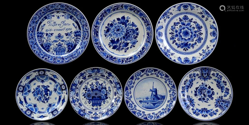 7 Porceleyne Fles dishes with blue decor