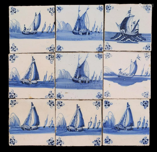 9 glazed earthenware tiles