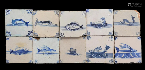 10 glazed earthenware tiles