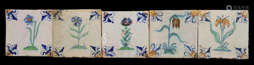 5 glazed earthenware tiles