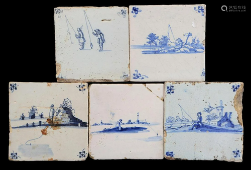 5 glazed earthenware tiles