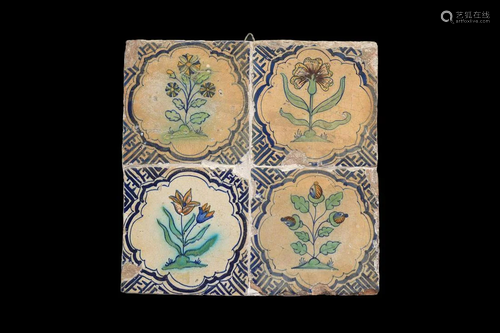 4 glazed earthenware tiles