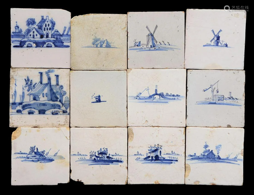 12 glazed earthenware tiles