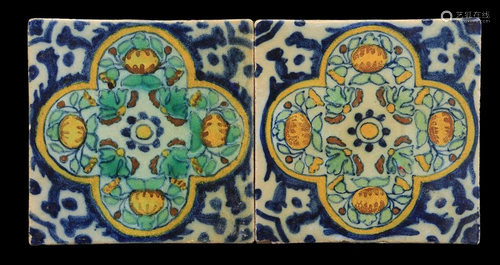 2 glazed earthenware tiles