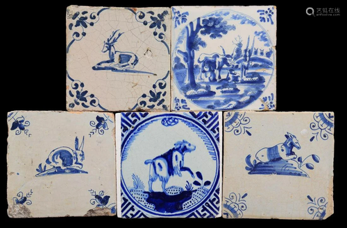 5 glazed earthenware tiles