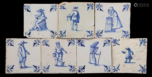 7 glazed earthenware tiles