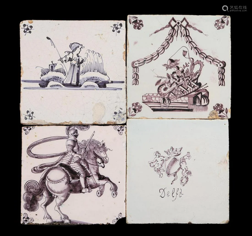 4 glazed earthenware tiles