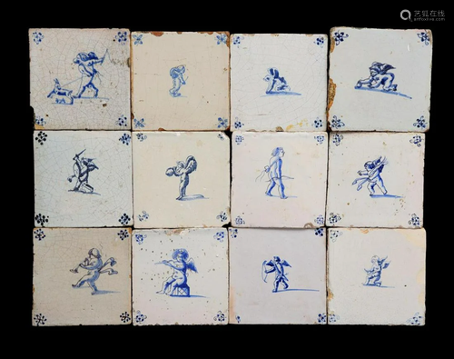 12 glazed earthenware tiles