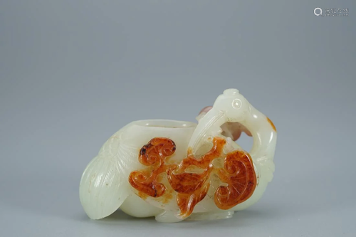 OPENWORK RUSSET JADE CARVING OF CRANE